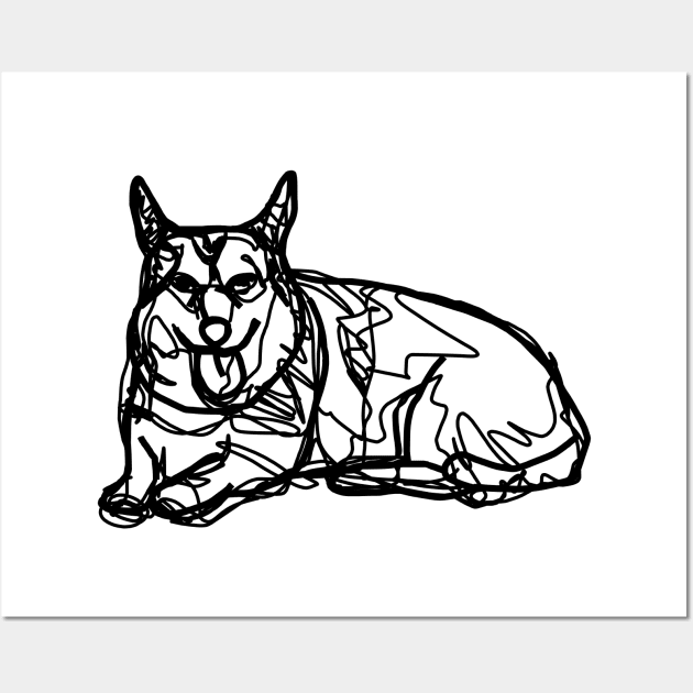 Corgi Line Drawing Tongue Out Tuesday Dog Wall Art by ellenhenryart